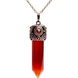 Retro Antique Brass Chakra Necklace Hexagonal Prism Gemstone Quartz Crystal Stone Pendant 2