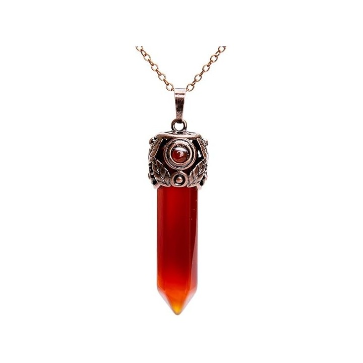 Retro Antique Brass Chakra Necklace Hexagonal Prism Gemstone Quartz Crystal Stone Pendant 2