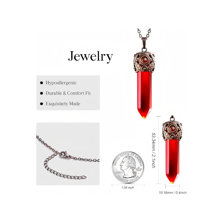 Retro Antique Brass Chakra Necklace Hexagonal Prism Gemstone Quartz Crystal Stone Pendant 2