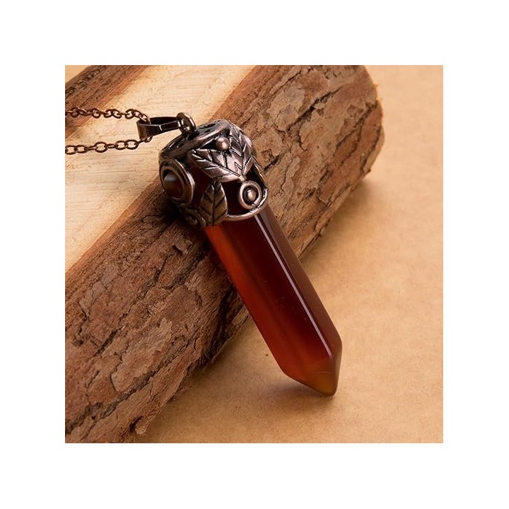 Retro Antique Brass Chakra Necklace Hexagonal Prism Gemstone Quartz Crystal Stone Pendant 2
