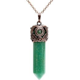 Retro Antique Brass Chakra Necklace Hexagonal Prism Gemstone Quartz Crystal Stone Pendant 3