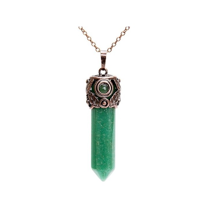 Retro Antique Brass Chakra Necklace Hexagonal Prism Gemstone Quartz Crystal Stone Pendant 3