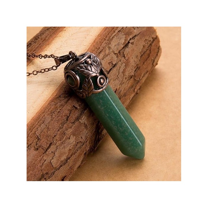 Retro Antique Brass Chakra Necklace Hexagonal Prism Gemstone Quartz Crystal Stone Pendant 3
