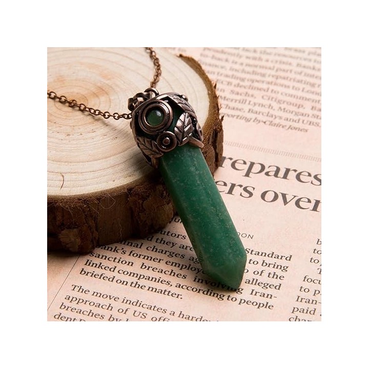 Retro Antique Brass Chakra Necklace Hexagonal Prism Gemstone Quartz Crystal Stone Pendant 3
