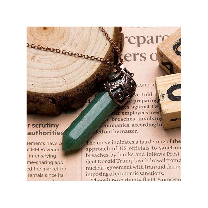 Retro Antique Brass Chakra Necklace Hexagonal Prism Gemstone Quartz Crystal Stone Pendant 3
