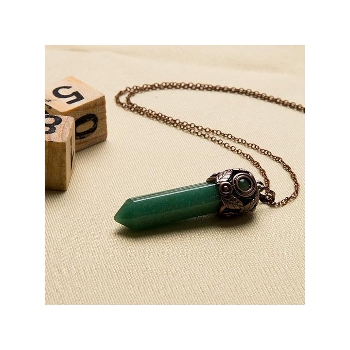Retro Antique Brass Chakra Necklace Hexagonal Prism Gemstone Quartz Crystal Stone Pendant 3
