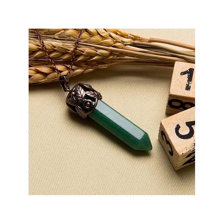Retro Antique Brass Chakra Necklace Hexagonal Prism Gemstone Quartz Crystal Stone Pendant 3
