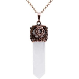 Retro Antique Brass Chakra Necklace Hexagonal Prism Gemstone Quartz Crystal Stone Pendant 4
