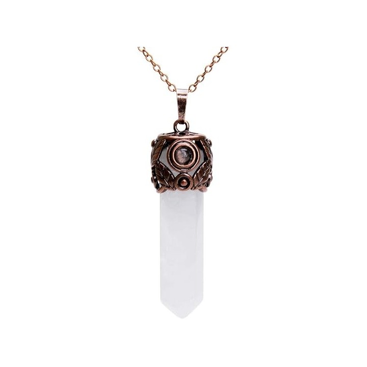 Retro Antique Brass Chakra Necklace Hexagonal Prism Gemstone Quartz Crystal Stone Pendant 4