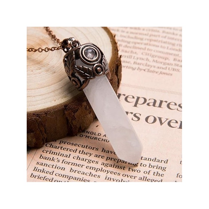 Retro Antique Brass Chakra Necklace Hexagonal Prism Gemstone Quartz Crystal Stone Pendant 4