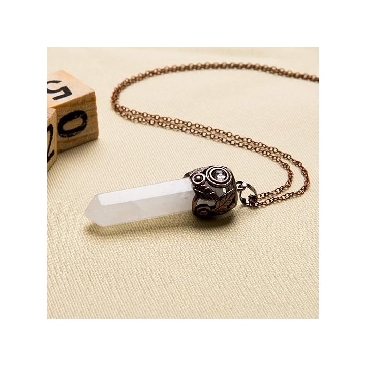 Retro Antique Brass Chakra Necklace Hexagonal Prism Gemstone Quartz Crystal Stone Pendant 4