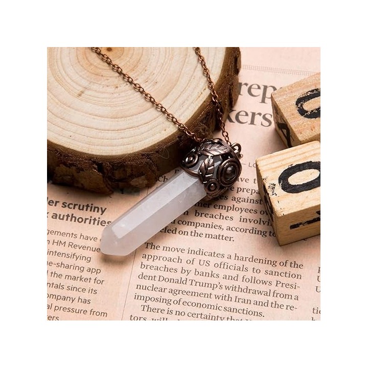 Retro Antique Brass Chakra Necklace Hexagonal Prism Gemstone Quartz Crystal Stone Pendant 4