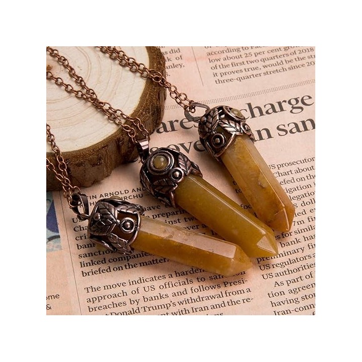 Retro Antique Brass Chakra Necklace Hexagonal Prism Gemstone Quartz Crystal Stone Pendant 5