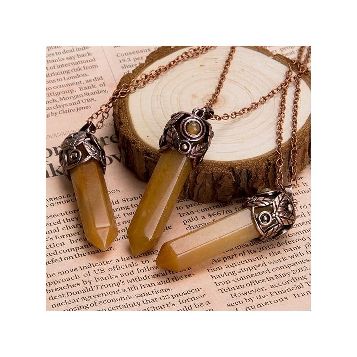 Retro Antique Brass Chakra Necklace Hexagonal Prism Gemstone Quartz Crystal Stone Pendant 5