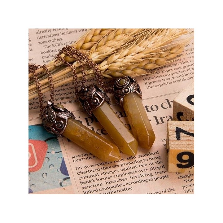 Retro Antique Brass Chakra Necklace Hexagonal Prism Gemstone Quartz Crystal Stone Pendant 5