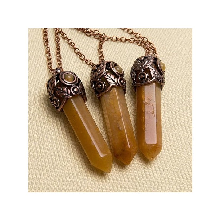 Retro Antique Brass Chakra Necklace Hexagonal Prism Gemstone Quartz Crystal Stone Pendant 5