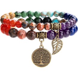 Natural Semi Precious Gemstone beads bracelet for women - Life Tree and Leaf Charm Energy Reiki Crystal Stretch Bracelets 1