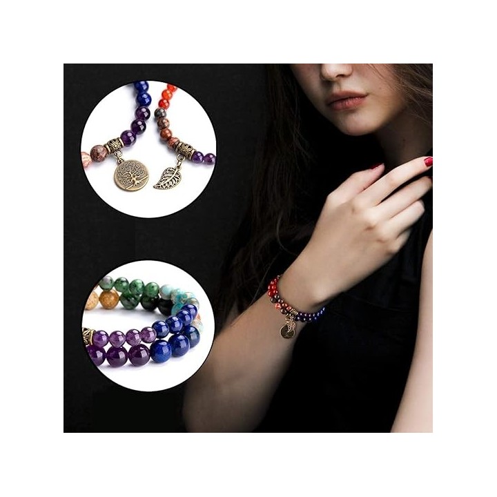 Natural Semi Precious Gemstone beads bracelet for women - Life Tree and Leaf Charm Energy Reiki Crystal Stretch Bracelets 1
