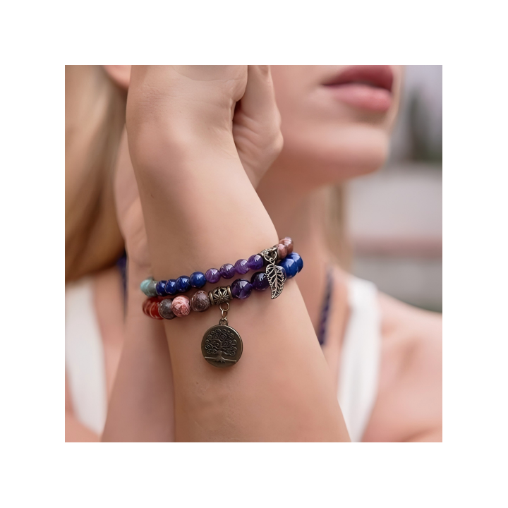 Natural Semi Precious Gemstone beads bracelet for women - Life Tree and Leaf Charm Energy Reiki Crystal Stretch Bracelets 1