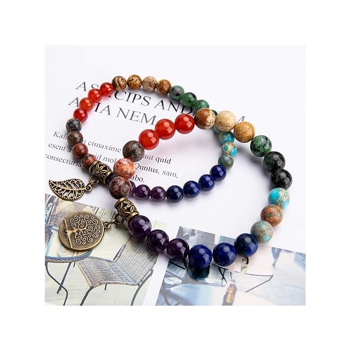 Natural Semi Precious Gemstone beads bracelet for women - Life Tree and Leaf Charm Energy Reiki Crystal Stretch Bracelets 1