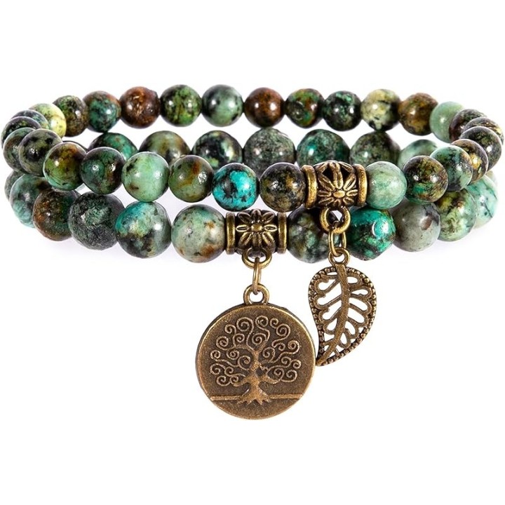Natural Semi Precious Gemstone beads bracelet for women - Life Tree and Leaf Charm Energy Reiki Crystal Stretch Bracelets 2
