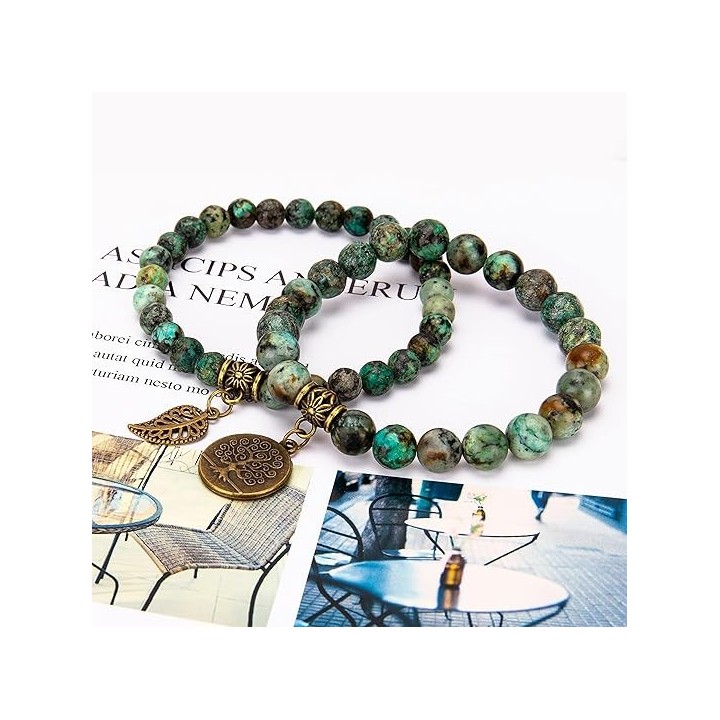 Natural Semi Precious Gemstone beads bracelet for women - Life Tree and Leaf Charm Energy Reiki Crystal Stretch Bracelets 2