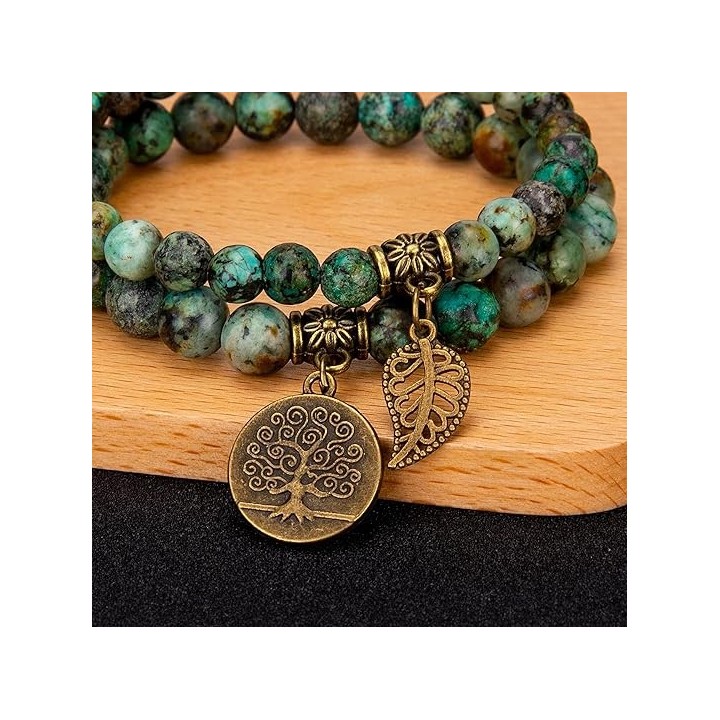 Natural Semi Precious Gemstone beads bracelet for women - Life Tree and Leaf Charm Energy Reiki Crystal Stretch Bracelets 2