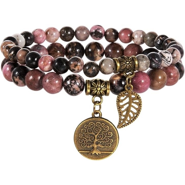 Natural Semi Precious Gemstone beads bracelet for women - Life Tree and Leaf Charm Energy Reiki Crystal Stretch Bracelet 3