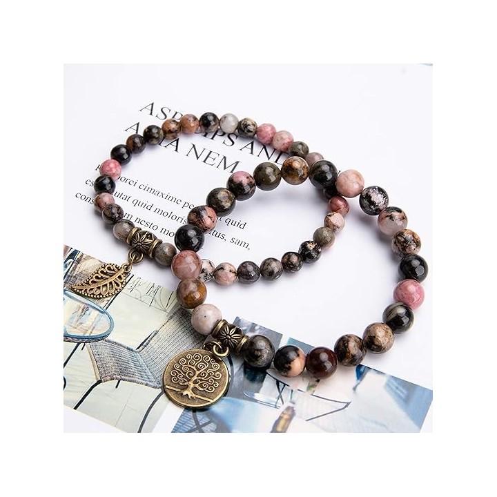 Natural Semi Precious Gemstone beads bracelet for women - Life Tree and Leaf Charm Energy Reiki Crystal Stretch Bracelet 3
