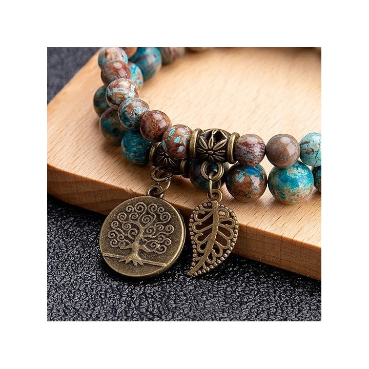 Natural Semi Precious Gemstone beads bracelet for women - Life Tree and Leaf Charm Energy Reiki Crystal Stretch Bracelet 4