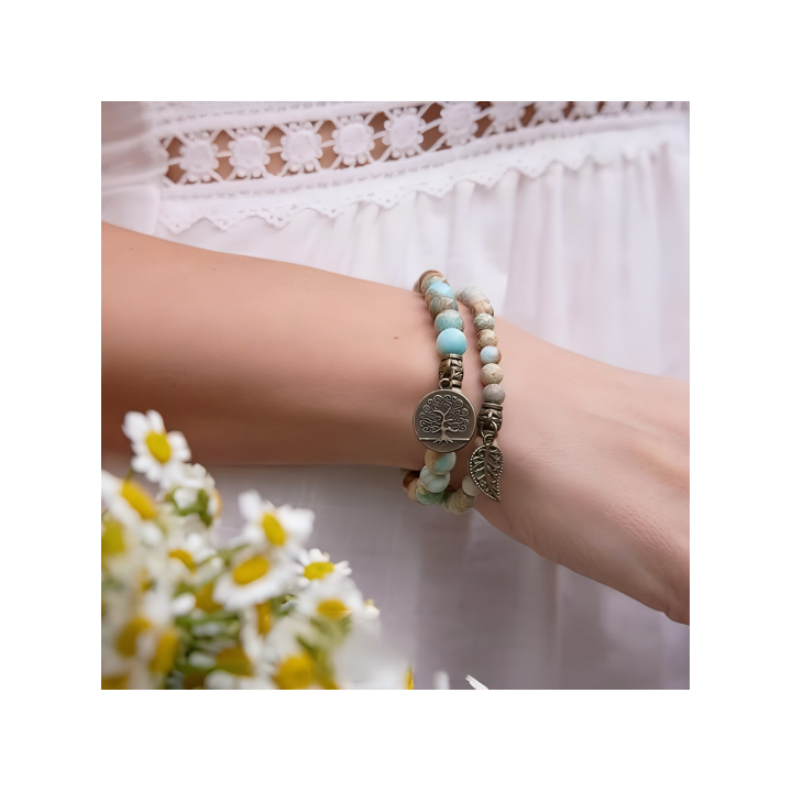 Natural Semi Precious Gemstone beads bracelet for women - Life Tree and Leaf Charm Energy Reiki Crystal Stretch Bracelet 4