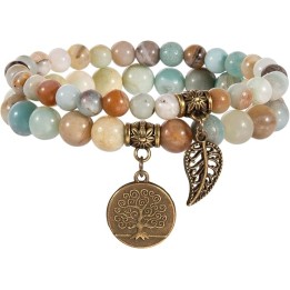 Natural Semi Precious Gemstone beads bracelet for women - Life Tree and Leaf Charm Energy Reiki Crystal Stretch Bracelet 5
