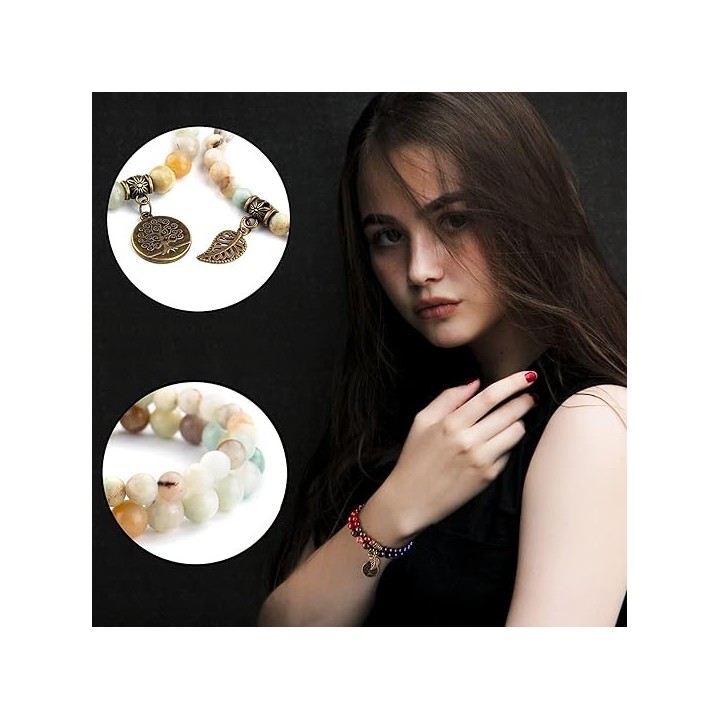 Natural Semi Precious Gemstone beads bracelet for women - Life Tree and Leaf Charm Energy Reiki Crystal Stretch Bracelet 5