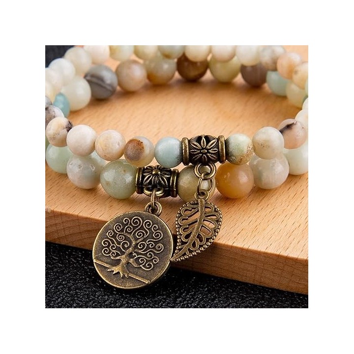 Natural Semi Precious Gemstone beads bracelet for women - Life Tree and Leaf Charm Energy Reiki Crystal Stretch Bracelet 5