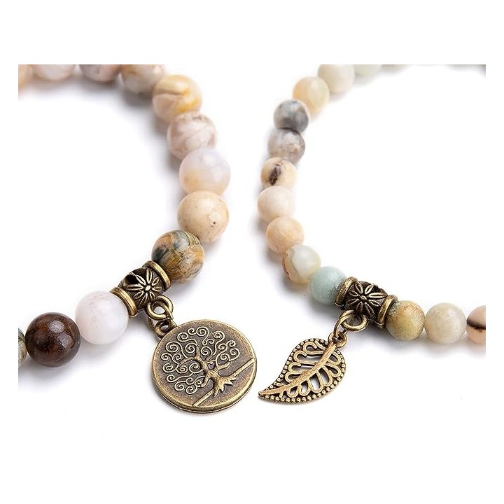 Natural Semi Precious Gemstone beads bracelet for women - Life Tree and Leaf Charm Energy Reiki Crystal Stretch Bracelet 5