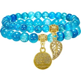 Natural Semi Precious Gemstone beads bracelet for women - Life Tree and Leaf Charm Energy Reiki Crystal Stretch Bracelet 6