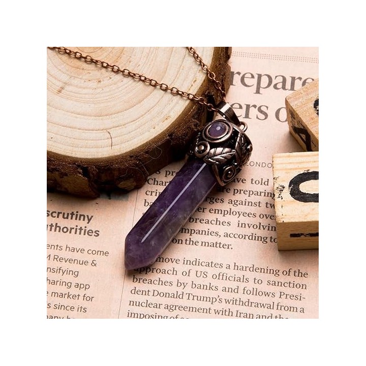 Retro Antique Brass Chakra Necklace Hexagonal Prism Gemstone Quartz Crystal Stone Pendant 1